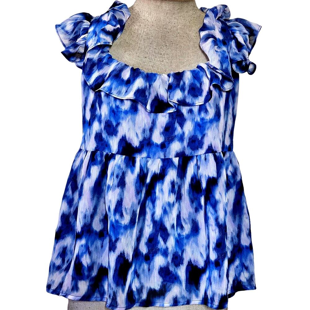 Banana Republic Blue Ruffle Short Sleeve Blouse Size Small